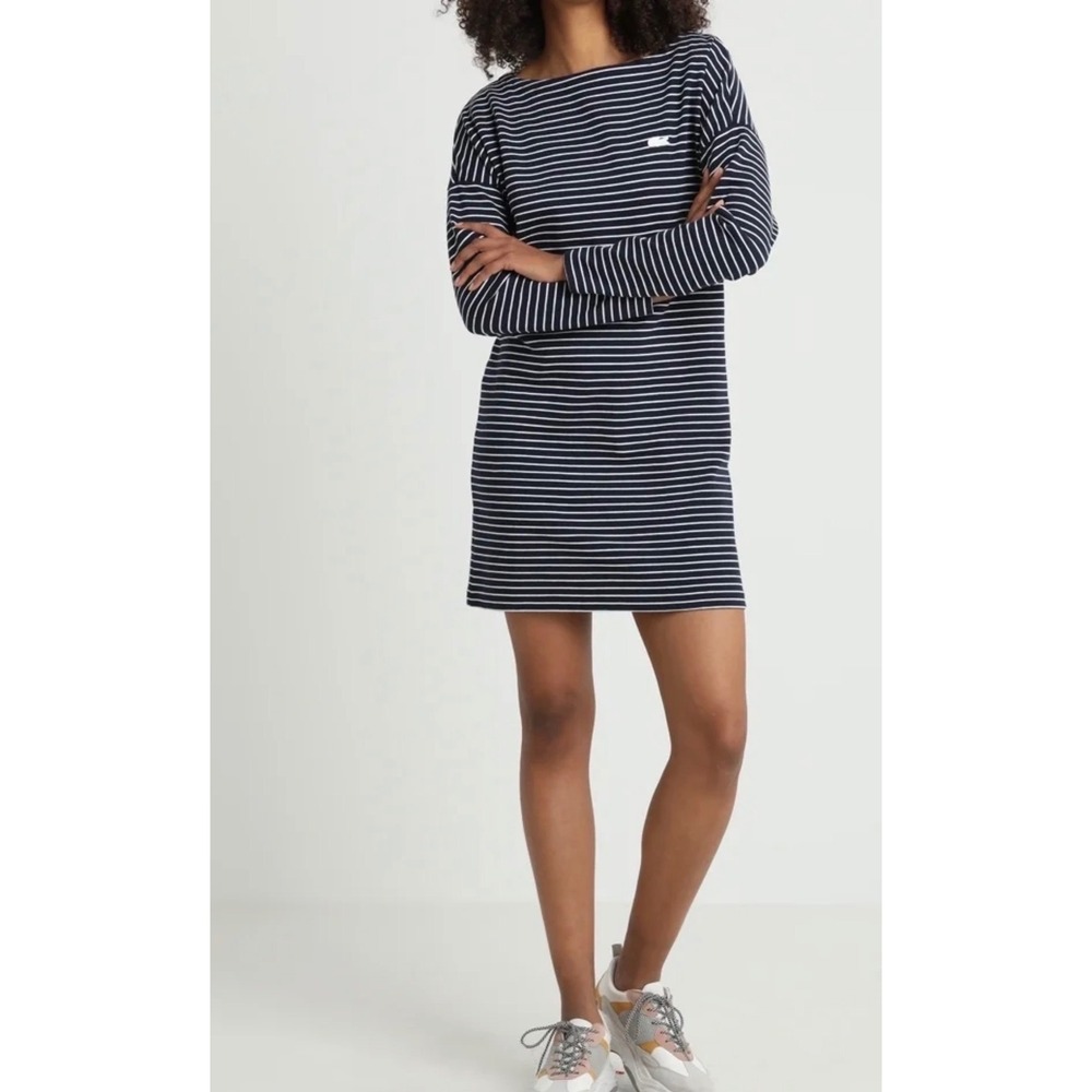 Lacoste dress navy blue white stripe long sleeve EU 34 US 2 XS boatneck - Picture 3 of 14